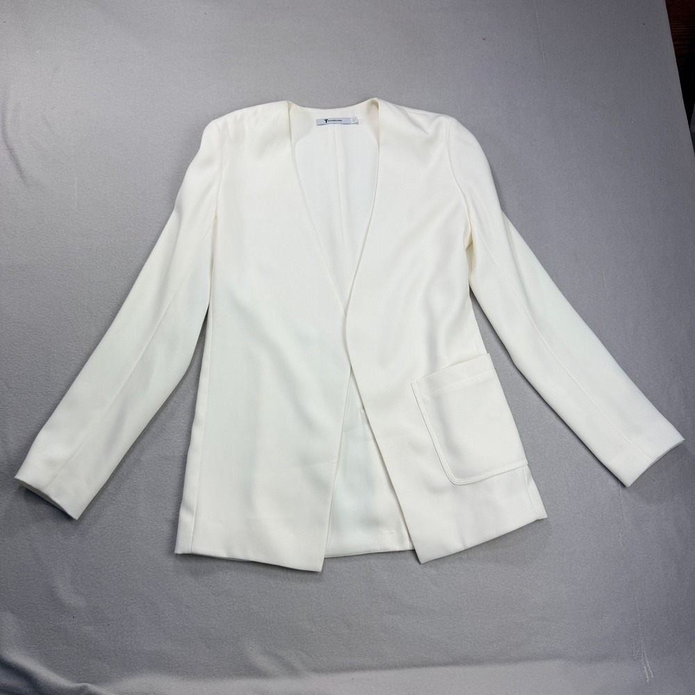 T Alexander Wang Off White Collarless Open Front Blazer Jacket Sz 4 Crepe V-Neck